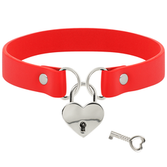 COQUETTE CHIC DESIRE - RED VEGAN LEATHER NECKLACE WITH KEY HEART ACCESSORY