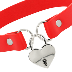 COQUETTE CHIC DESIRE - RED VEGAN LEATHER NECKLACE WITH KEY HEART ACCESSORY