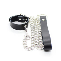 OHMAMA FETISH - LEATHER STRAP AND PENIS COLLAR WITH METAL CHAIN