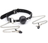 OHMAMA FETISH - BALL GAG WITH FANS AND NIPPLE CLAMPS