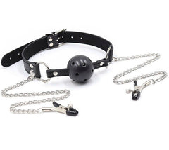 OHMAMA FETISH - BALL GAG WITH FANS AND NIPPLE CLAMPS