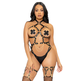 LEG AVENUE - KINK - ARNÊS DE ANEL DE CORAO TEDDY TAMANHO S - PRETO