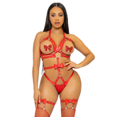 LEG AVENUE - KINK - TEDDY STUDY O-RING HARNESS SIZE S - RED