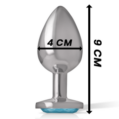 INTENSE - ALUMINUM METAL BUTT PLUG WITH BLUE CRYSTAL SIZE L