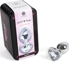 SECRETPLAY - CLEAR CRYSTAL HEART METAL ANAL PLUG SMALL SIZE 7 CM