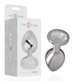 INTENSE - ALUMINUM METAL BUTT PLUG WITH SILVER CRYSTAL SIZE L