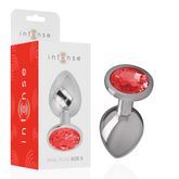 INTENSE - ALUMINUM METAL BUTT PLUG WITH RED CRYSTAL SIZE S