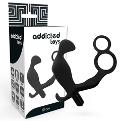 ADDICTED TOYS - BUTT PLUG WITH DOUBLE COCK RING AND BLACK TESTICLES