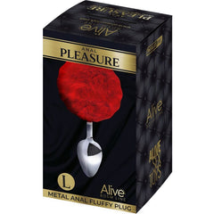 ALIVE - RED FLUFFY SMOOTH METAL ANAL PLEASURE PLUG SIZE L