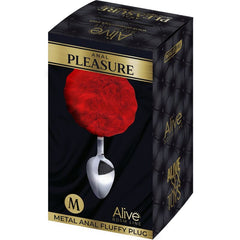 ALIVE - RED FLUFFY SMOOTH METAL ANAL PLEASURE PLUG SIZE M