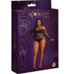 MOONLIGHT - MODEL 9 LONG SLEEVE BODYSUIT IN SHINY BLACK PLUS SIZE