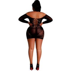 MOONLIGHT - MODEL 7 BLACK PLUS SIZE LONG SLEEVE DRESS