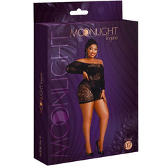 MOONLIGHT - MODEL 7 BLACK PLUS SIZE LONG SLEEVE DRESS