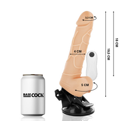BASECOCK - REALISTIC VIBRATOR WITH REMOTE CONTROL AND NATURAL TESTICLES 19.5 CM -O- 4 CM