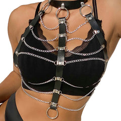 SUBBLIME - LEATHER CHAINS RA CHEST HARNESS BLACK ONE SIZE
