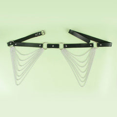 SUBBLIME - BLACK LEATHER CHAIN BELT ONE SIZE