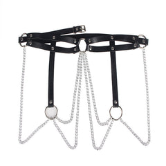 SUBBLIME - BLACK LEATHER RING CHAIN BELT ONE SIZE
