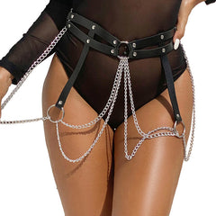 SUBBLIME - BLACK LEATHER RING CHAIN BELT ONE SIZE