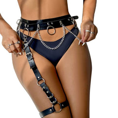 SUBBLIME - GARTER BELT AND HARNESS WITH RINGS AND CHAIN DETAIL ONE SIZE FITS ALL