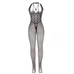 SUBBLIME - 951788 LONG NET BODYSUIT WITH STRAPS ON THE CHEST AND BACK BLACK ONE SIZE