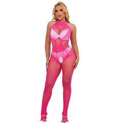 SUBBLIME - 952389 PINK HIGH NECK LACE NET BODYSUIT ONE SIZE
