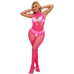 SUBBLIME - 952389 PINK HIGH NECK LACE NET BODYSUIT ONE SIZE