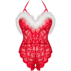 LIVCO CORSETTI FASHION - SEAMLESS SANTA LACE BODYSUIT FOR WOMEN CHRISTMAS S/M