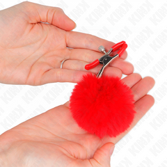 KINK - RED FAUX FUR BALL CLAMP 6 CM