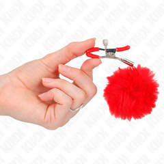 KINK - RED FAUX FUR BALL CLAMP 6 CM