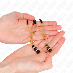 KINK - GOLDEN THIN TWEEZERS WITH 3 BLACK GLASS BEADS 7 CM