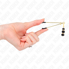 KINK - GOLDEN THIN TWEEZERS WITH 3 BLACK GLASS BEADS 7 CM