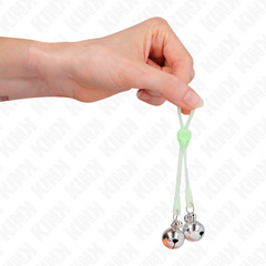 KINK - LUMINOUS SKULL TONGS WITH ADJUSTABLE BELLS RING GREEN/SILVER