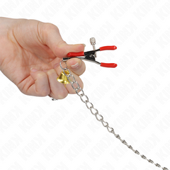 KINK - BELL TRIPLE NIPPLE AND CLIT CAMPS RED WITH CHAIN 30 CM