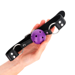 KINK - BREATHABLE BALL GAG 4 CM WITH DOUBLE RIVET PURPLE 62.5 x 2.5 CM ADJUSTABLE 42-58 CM