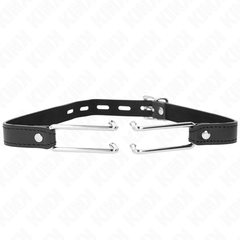 KINK - 11.5CM METAL HOOK GAG WITH ADJUSTABLE LEATHER STRAP 39-58CM X 2CM
