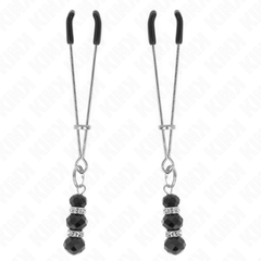 KINK - GOLDEN THIN TWEEZERS WITH 3 BLACK GLASS BEADS 7 CM
