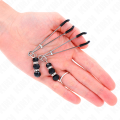 KINK - GOLDEN THIN TWEEZERS WITH 3 BLACK GLASS BEADS 7 CM