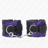 KINK - SHORT VELVET LACE CUFFS & PURPLE/BLACK NYLON BIND 23 X 6.5 CM