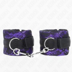 KINK - SHORT VELVET LACE CUFFS & PURPLE/BLACK NYLON BIND 23 X 6.5 CM