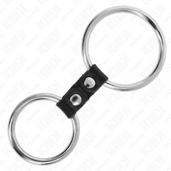 KINK - DOUBLE METAL COCK RING 3.7 CM TO 5 CM CONNECTED BY LEATHER STRAP MODEL 2