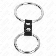 KINK - DOUBLE METAL COCK RING 3.7 CM TO 5 CM CONNECTED BY LEATHER STRAP MODEL 2