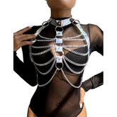 SUBBLIME - 953737 SILVER CHEST HARNESS WITH RINGS AND CHAINS ONE SIZE