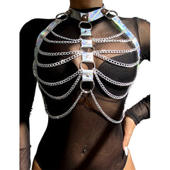 SUBBLIME - 953737 SILVER CHEST HARNESS WITH RINGS AND CHAINS ONE SIZE