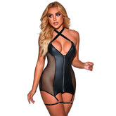 SUBBLIME - 954444 SEXY BLACK LEATHER MESH DRESS S/M
