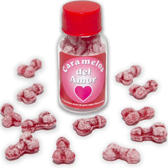 SPICY DIABLO - 12 PENIS-SHAPED LOVE CANDIES STRAWBERRY/CHERRY