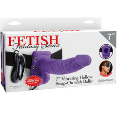FETISH FANTASY SERIES - 7 HOLLOW STRAP-ON VIBRATING WITH 17.8CM PURPLE BALLS