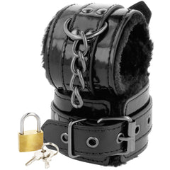 DARKNESS - ADJUSTABLE BLACK LEATHER ANKLE CUFFS WITH PADLOCK