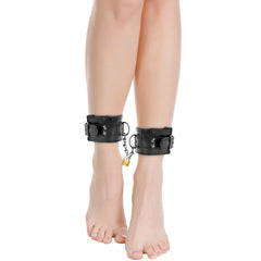 DARKNESS - ADJUSTABLE BLACK LEATHER ANKLE CUFFS WITH PADLOCK
