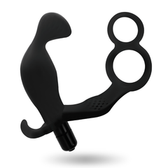 ADDICTED TOYS - BUTT PLUG WITH DOUBLE COCK RING AND BLACK TESTICLES