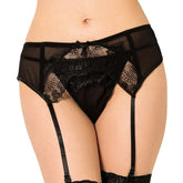 QUEEN LINGERIE - BLACK LACE THONG WITH GARTER S/M